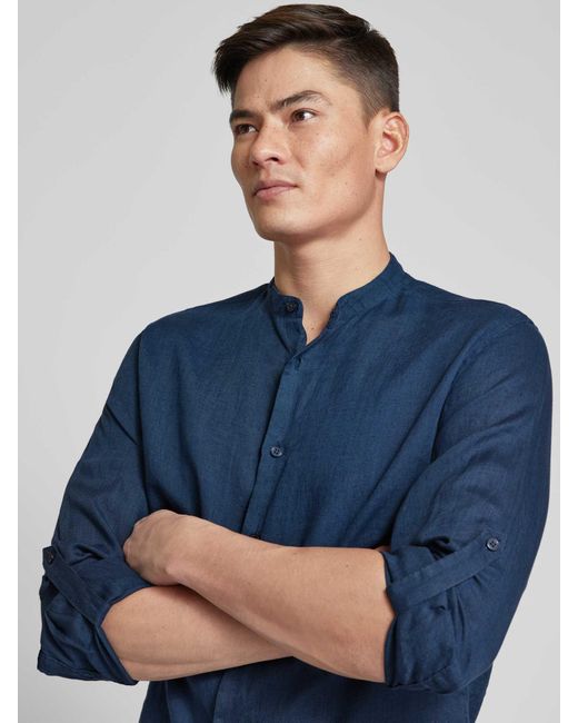 SELECTED Regular Fit Linnen Overhemd Met Maokraag in het Blue voor heren