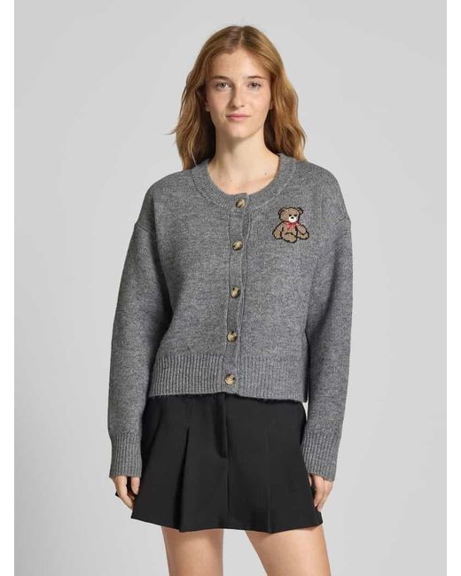 ONLY Gray Relaxed Fit Strickjacke mit Motiv-Print Modell 'TEDDY'