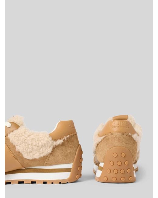 Ralph Lauren Sneakers Van Leer Met Teddybont, Model 'Dani' in het Natural