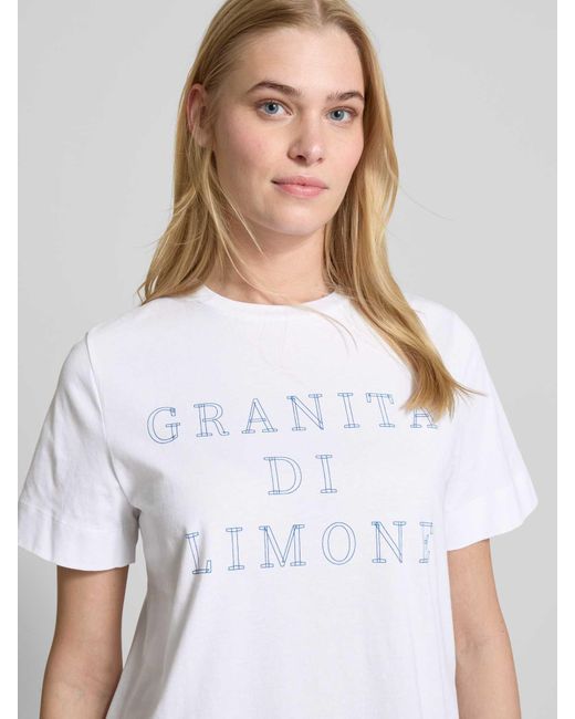 Rich & Royal T-shirt Met Geribde Ronde Hals in het White