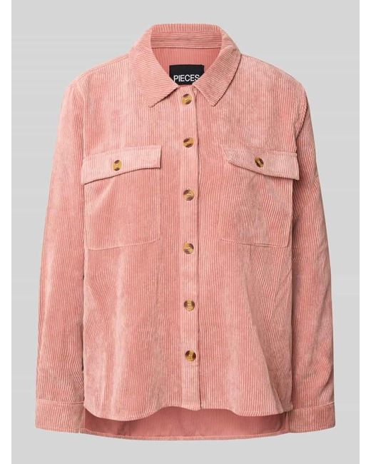 Pieces Pink Loose Fit Hemdbluse in Cord Optik Modell 'EFFI'