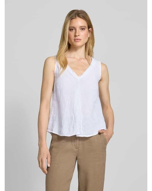 ZABAIONE White Regular Fit Leinenblusentop mit V-Ausschnitt Modell 'Lu44cia'
