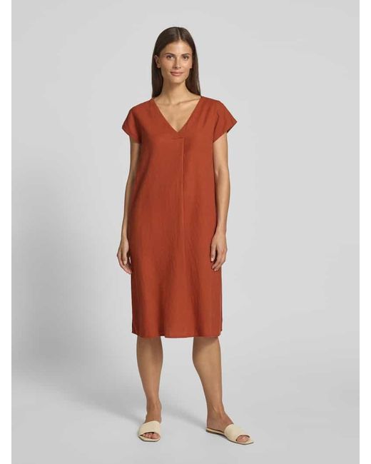 Soya Concept Red Knielanges Kleid aus Leinen-Viskose-Mix Modell 'Ina'