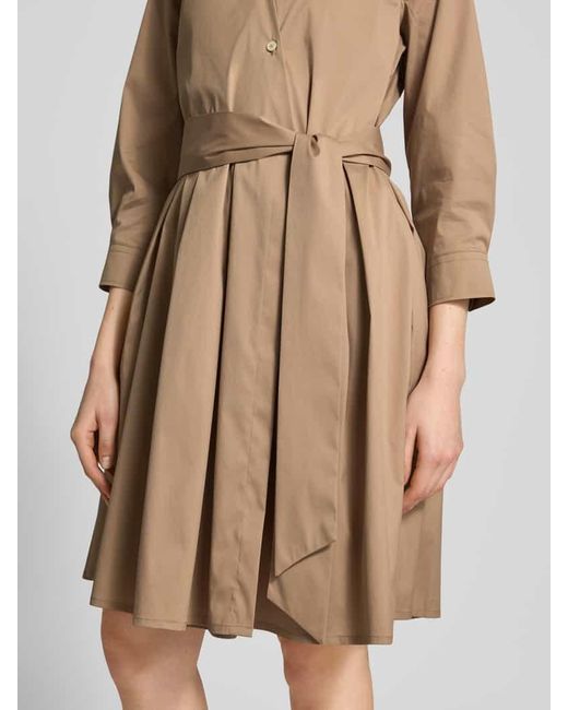 0039 Italy Natural Knielanges Hemdblusenkleid mit Bindegürtel Modell 'JULE'