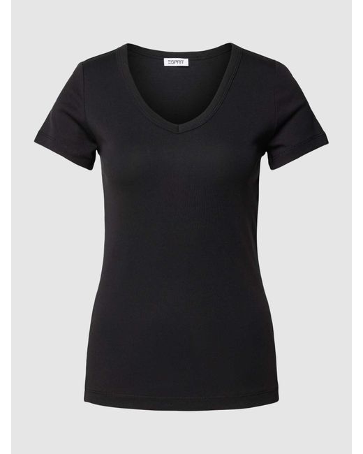 Esprit Black T-Shirt mit abgerundetem V-Ausschnitt
