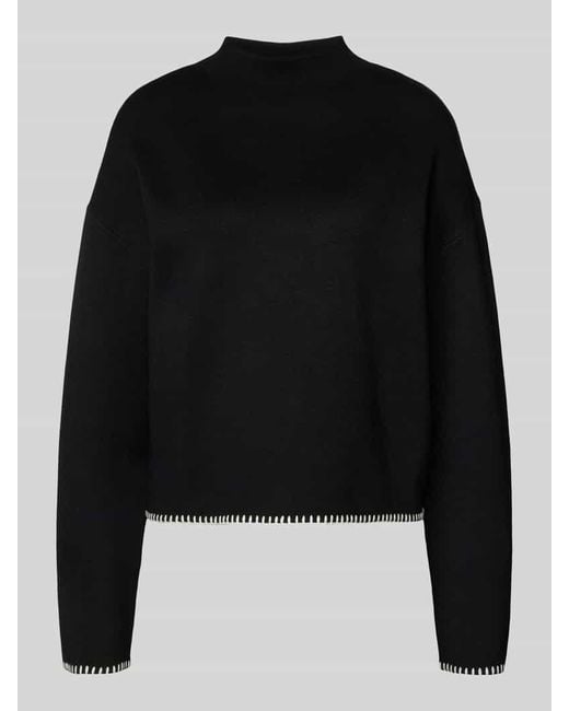 Jake*s Black Strickpullover aus Viskose-Mix mit Stehkragen