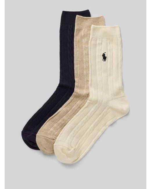 Polo Ralph Lauren Natural Socken mit Zopfmuster im 3er-Pack