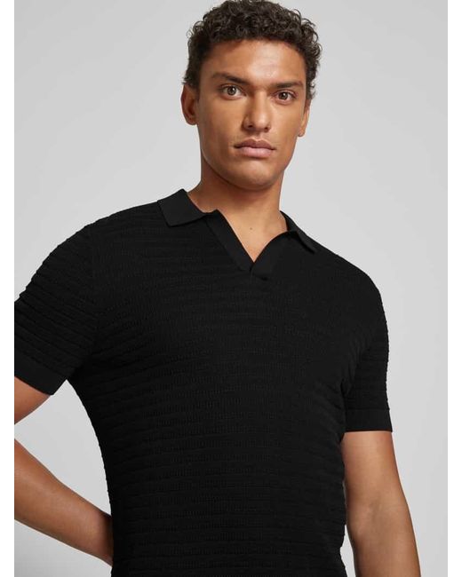 Drykorn Slim Fit Poloshirt mit Strukturmuster Modell 'Braian' in Black für Herren