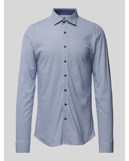 DESOTO Slim Fit Zakelijk Overhemd Met All-over Motief in het Blue voor heren