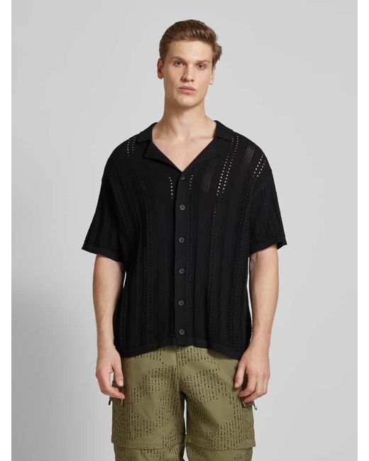 Redefined Rebel Regular Fit Freizeithemd mit Lochmuster Modell 'JON' in Black für Herren
