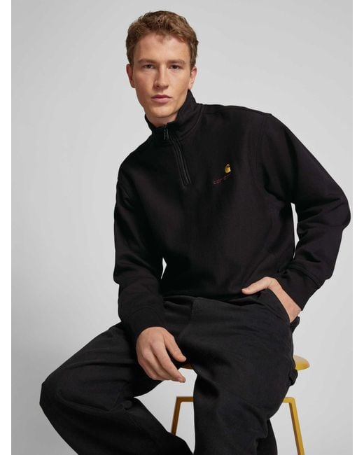 Carhartt Sweatshirt Met Schipperskraag, Model 'American Script' in het Black voor heren