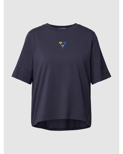 ARMEDANGELS Blue T-Shirt mit floralem Stitching Modell 'LAYAA DELIGHT'