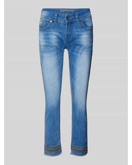 Blue Monkey Blue Skinny Fit Jeans mit verkürztem Schnitt Modell 'CHARLOTTE'