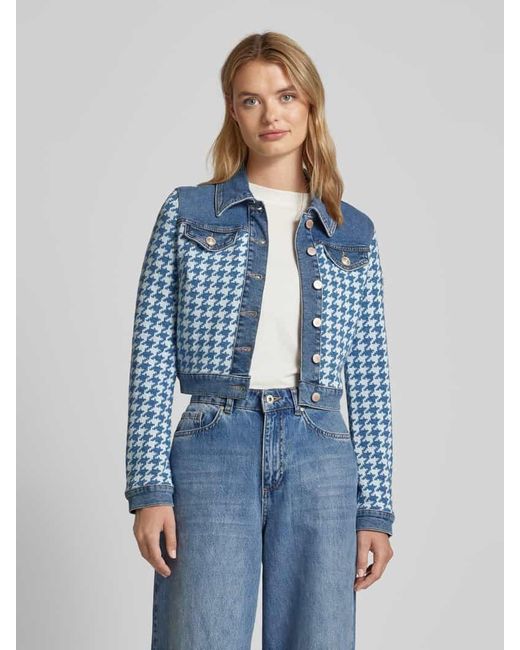 Guess Blue Jeansjacke Mit Hahnentrittmuster