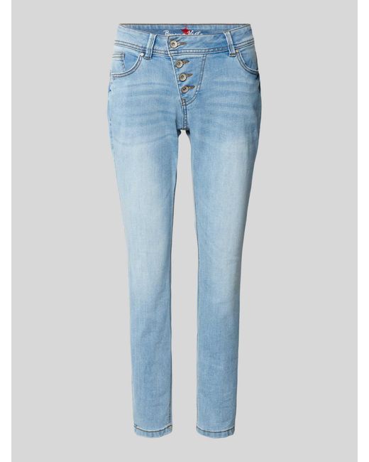 Buena Vista Slim Fit Jeans Met Asymmetrische Knoopsluiting in het Blue