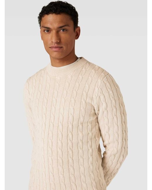 SELECTED Gebreide Pullover Met Kabelpatroon in het Natural voor heren
