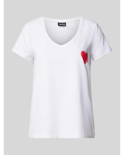 Pieces White T-Shirt mit Motiv- und Statement-Print