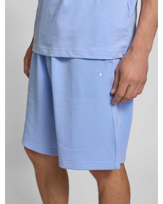 Champion Relaxed Fit Sweatbermuda Met Logostitching, Model 'Icons' in het Blue voor heren
