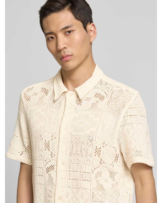 Les Deux Regular Fit Vrijetijdsoverhemd Met Broderie Anglaise in het Natural voor heren