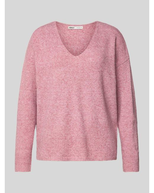 ONLY Regular Fit Pullover Met V-Hals, Model 'Rica Life' in het Pink
