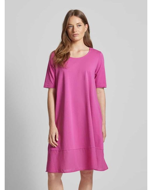 Milano Italy Pink Knielanges T-Shirt-Kleid mit Rundhalsausschnitt