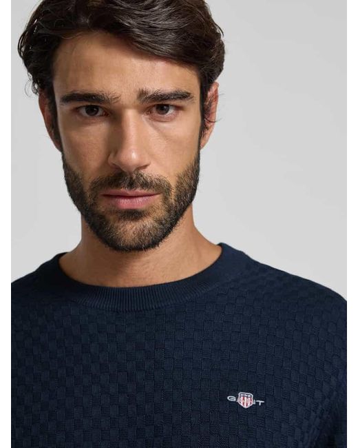 Gant Strickpullover mit Rundhalsausschnitt und Logo-Stitching in Blue für Herren