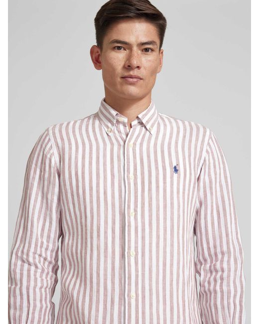 Polo Ralph Lauren Custom Fit Leinenhemd mit Streifenmuster in Pink für Herren
