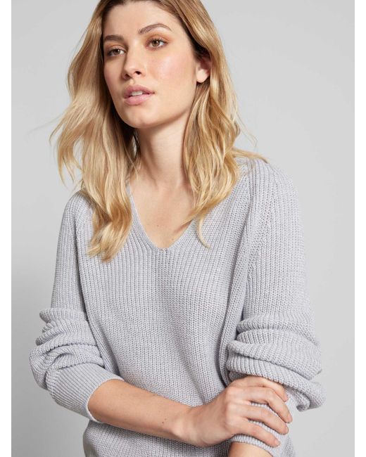 Monari Gebreide Pullover Met V-Hals in het Gray