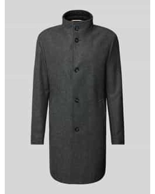 Boss Lange Wollen Jas Met Opstaande Kraag, Model 'Hyde' in het Black voor heren