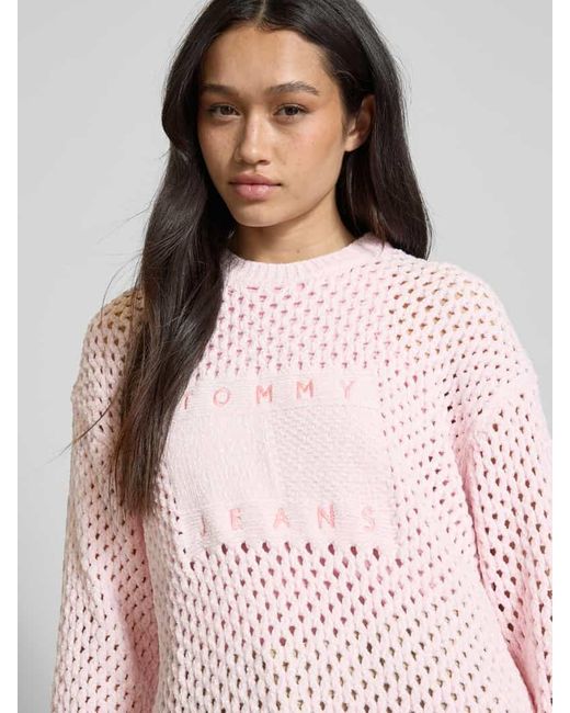 Tommy Hilfiger Pink Relaxed Fit Strickpullover aus Ajour-Strick