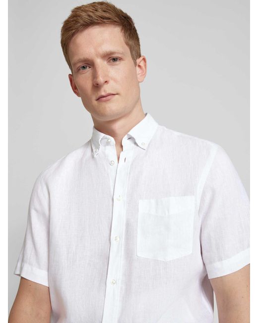Christian Berg Men Regular Fit Linnen Overhemd Met Button-downkraag in het White voor heren