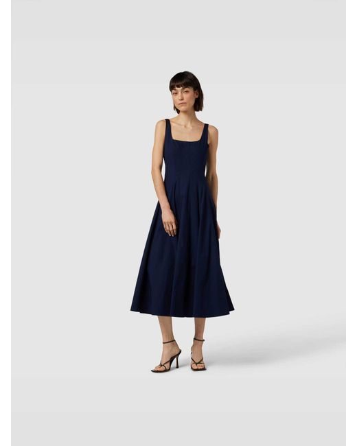 Staud Blue Knielanges Kleid aus Baumwoll-Mix