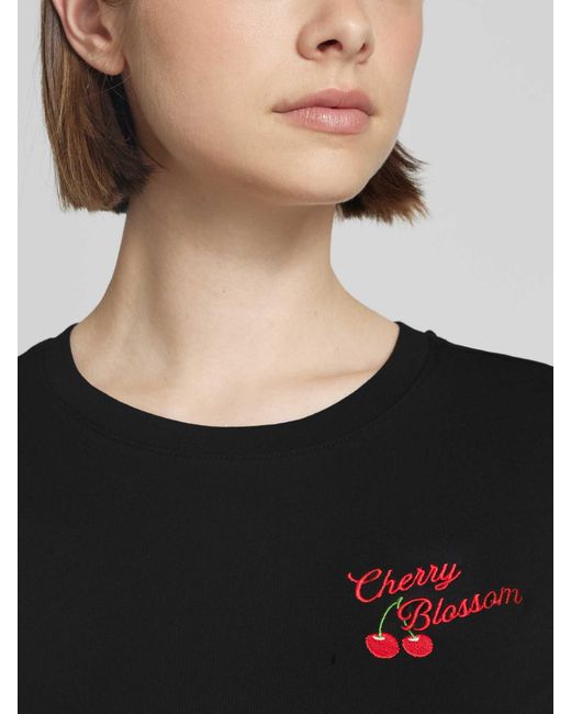 Review T-shirt Met Motiefstitching in het Black