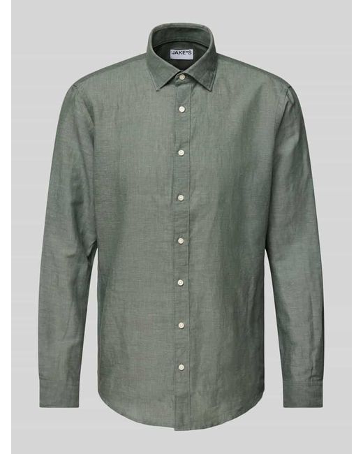 Jake*s Slim Fit Freizeithemd aus Leinen-Baumwoll-Mix in Green für Herren
