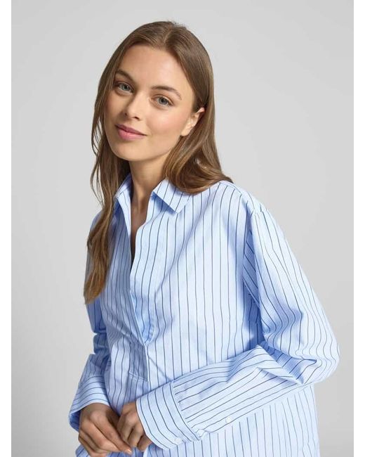 Samsøe & Samsøe Blue Relaxed Fit Hemdbluse mit V-Ausschnitt Modell 'SATOLINA'