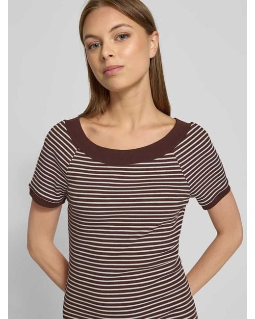 Zero Brown T-Shirt-Kleid in Ripp-Optik mit Rundhalsausschnitt