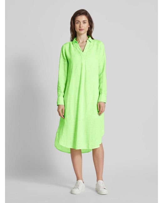 Emily Van Den Bergh Green Tunikakleid aus Leinen mit Umlegekragen