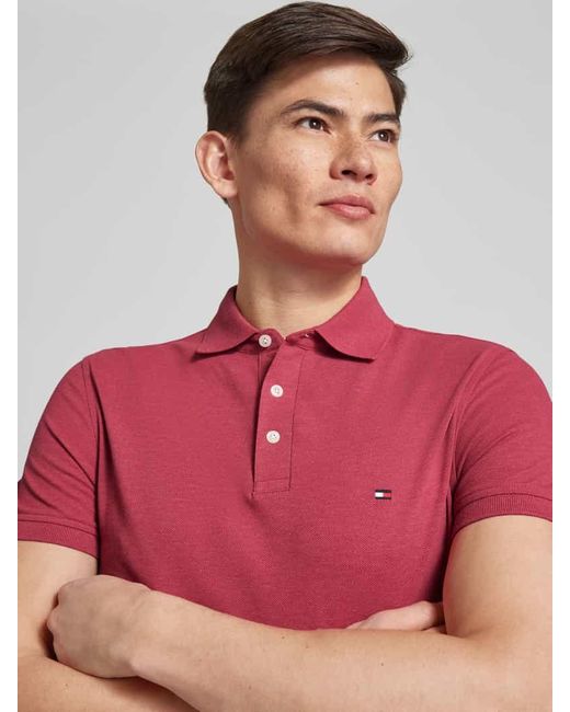 Tommy Hilfiger Slim Fit Poloshirt mit Label-Stitching in Red für Herren
