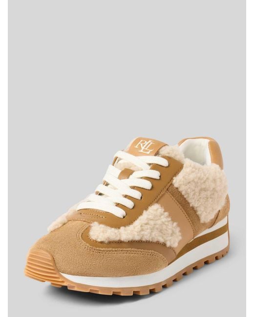 Ralph Lauren Sneakers Van Leer Met Teddybont, Model 'Dani' in het Natural