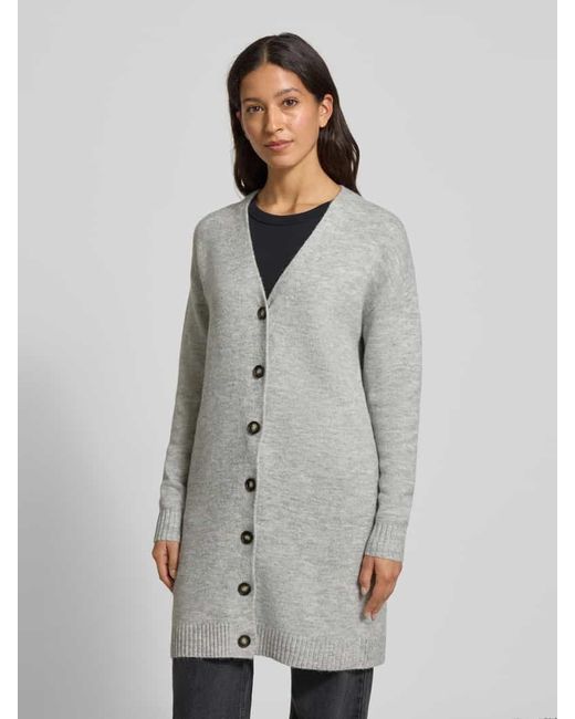 Christian Berg Women Gray Cardigan mit V-Ausschnitt und Knopfleiste