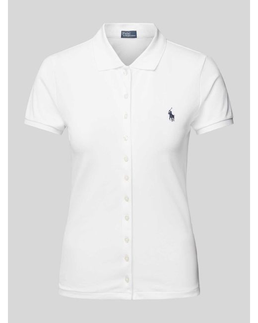 Polo Ralph Lauren White Slim Fit Poloshirt mit durchgehender Knopfleiste