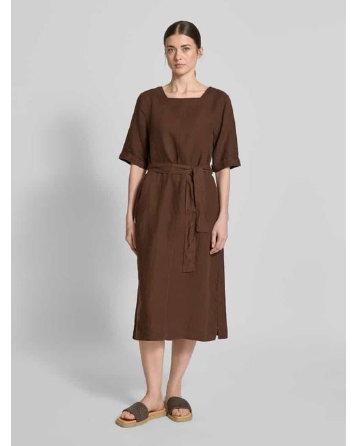 Maerz Brown Knielanges Leinenkleid mit Karree-Ausschnitt