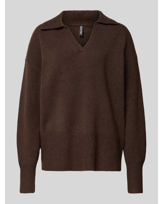 Pieces Regular Fit Gebreide Pullover Met Wol, Model 'Malou' in het Brown