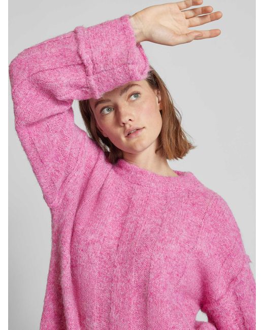 Pieces Loose Fit Gebreide Pullover Met Wol En Details Op De Zomen, Model 'Rubble' in het Pink