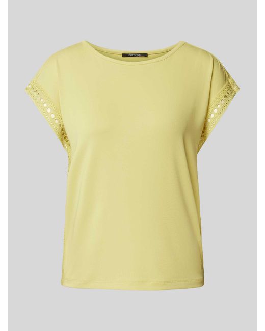 Comma, Yellow T-Shirt mit Lochstickerei