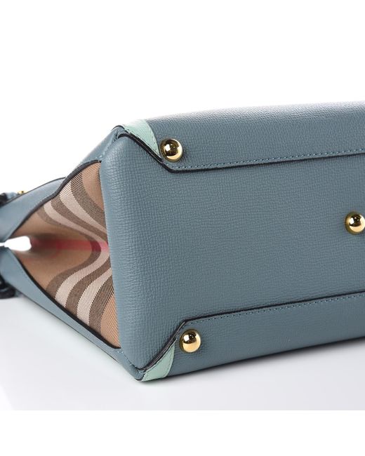 Burberry Leather Calfskin Medium Bi Color Banner Tote Celadon Blue