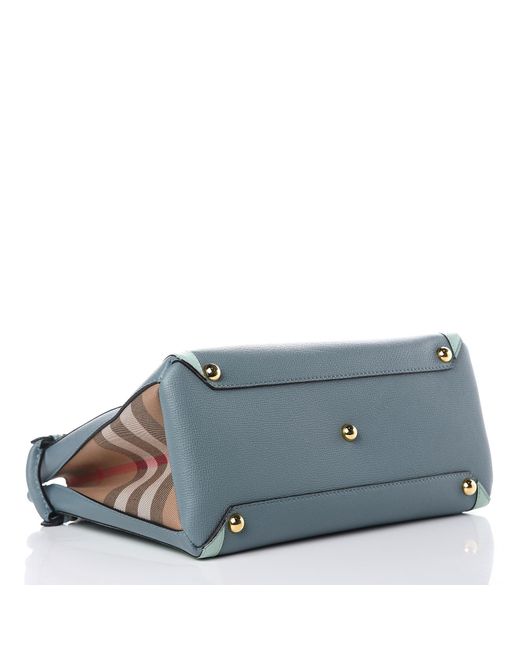 Burberry Leather Calfskin Medium Bi Color Banner Tote Celadon Blue
