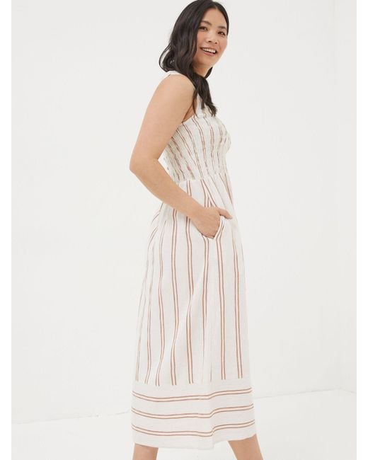 FatFace Natural Fatface Aria Stripe Midi Dress With Linen