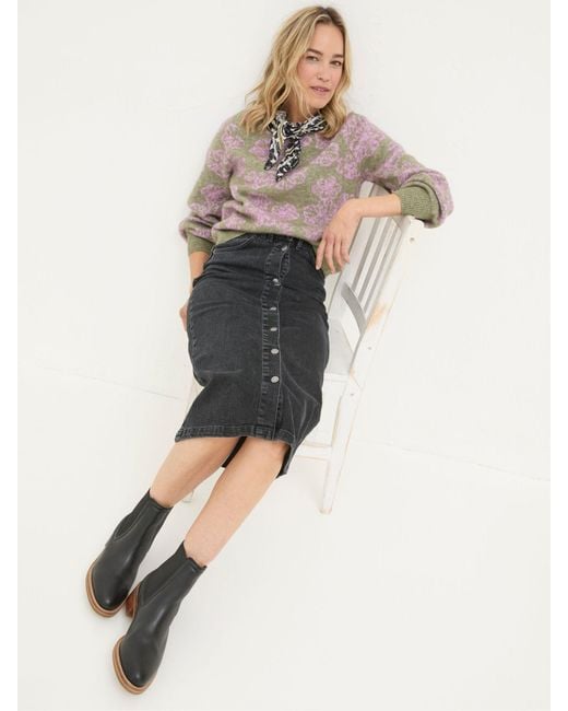FatFace Gray Fatface Darna Denim Midi Skirt