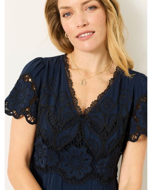 FatFace Blue Fatface Maya Petite Lace Dress
